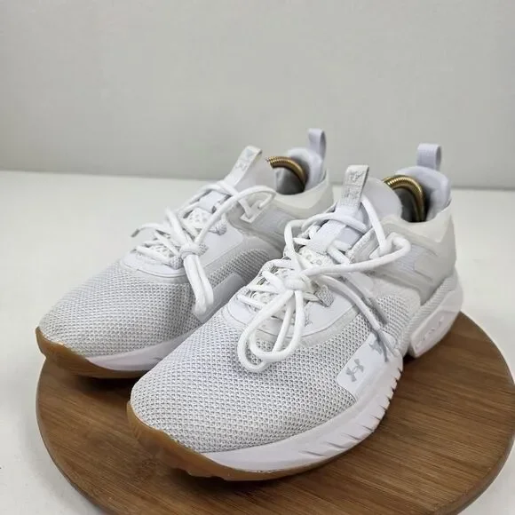Under Armour Project Rock Shoes Mens Size‎ 10 White HOVR Training Sneakers Gym